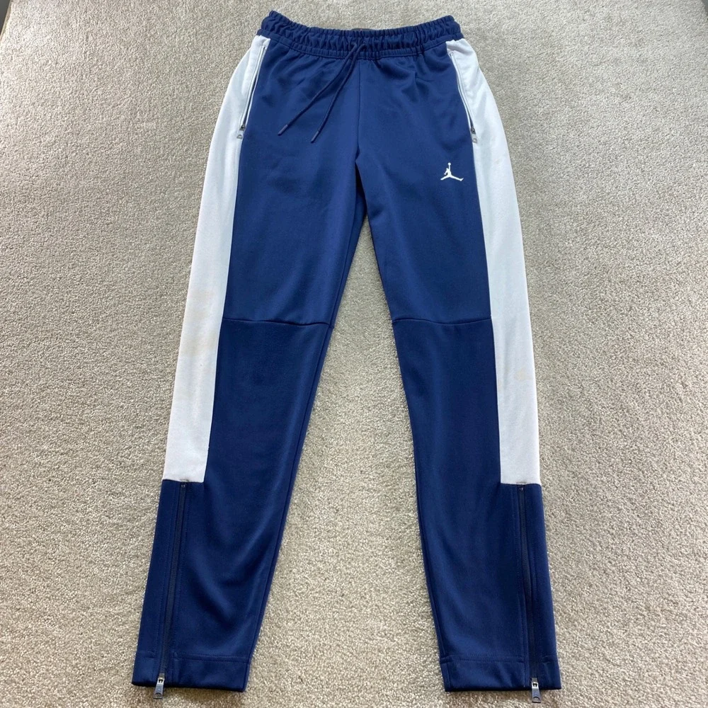Jordan Track Pants Mens Small Navy Blue White Jumpman Tapered Ankle Zip Athletic